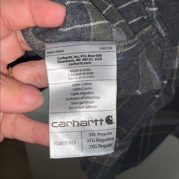 Gently Loved Carhartt Gray Plaid Button-Up Shirt - Picture 6 of 8